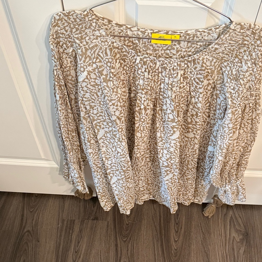 Roller Rabbit Tan and White Floral Blouse
